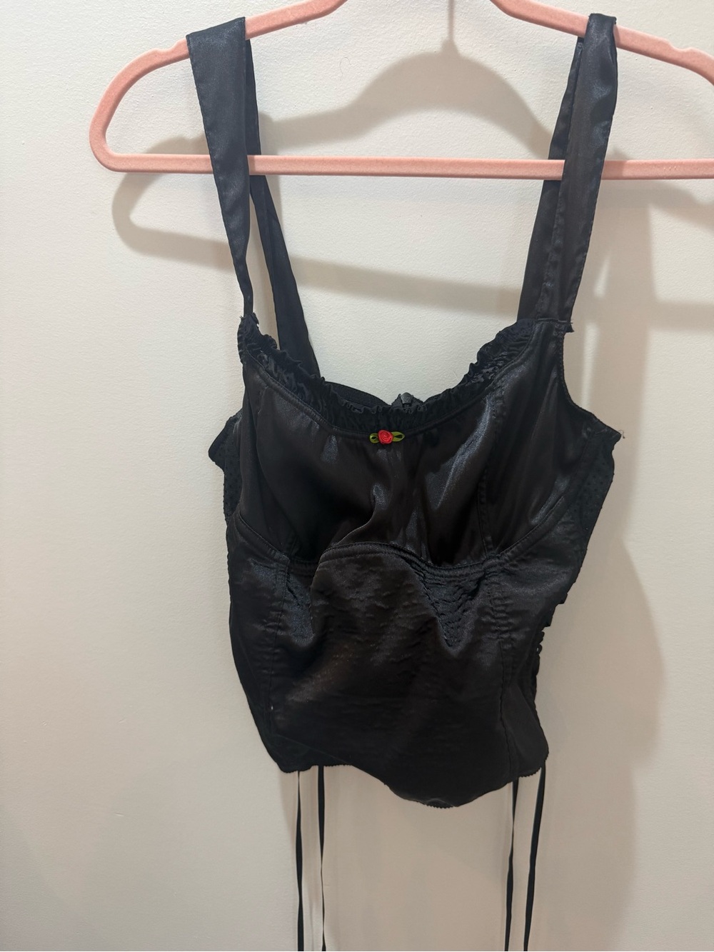 Urban Outfitters Black Satin Bustier with rose Accent